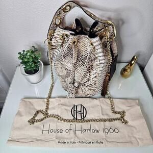 House of Harlow 1960 Genuine Leather Snakeskin Bucket Crossbody Bag Italy NWT